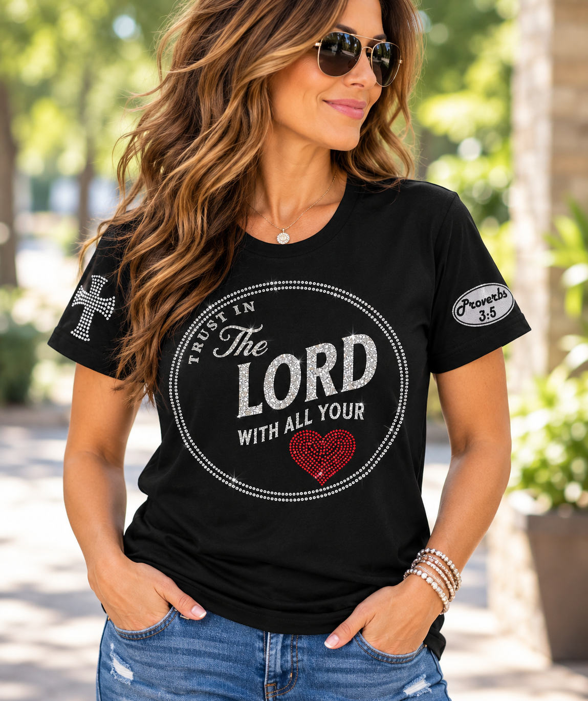 Custom Christian Rhinestone T-shirt Bible Verse Trust in the Lord