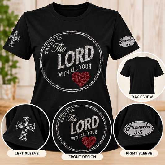 Custom Christian Rhinestone T-shirt Bible Verse Trust in the Lord