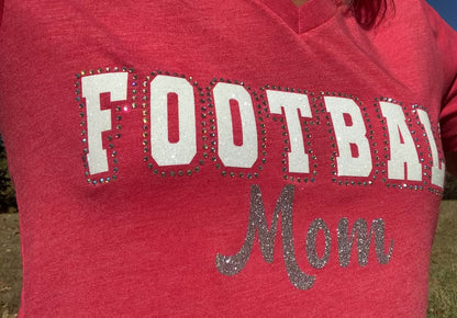 Sports Mom Bling Ladies V-Neck T-Shirt