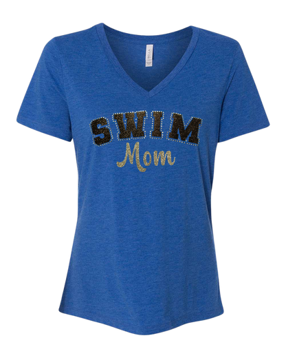 Sports Mom Bling Ladies V-Neck T-Shirt