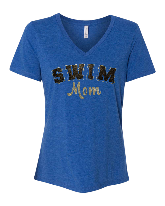 Sports Mom Bling Ladies V-Neck T-Shirt