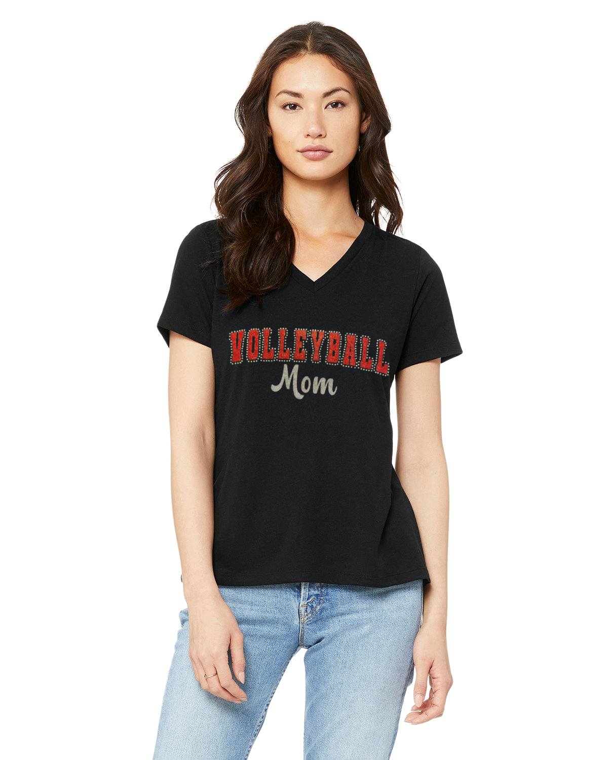 Sports Mom Bling Ladies V-Neck T-Shirt