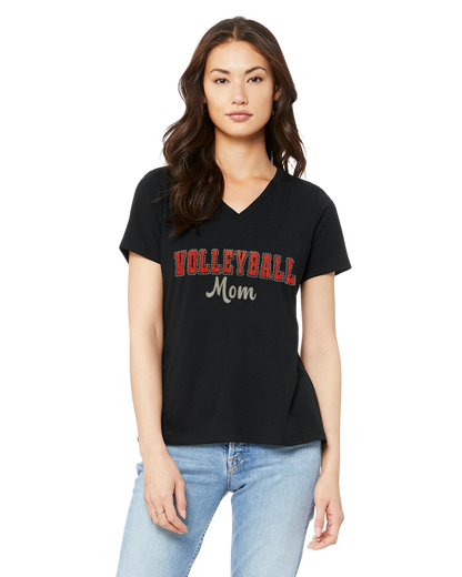 Sports Mom Bling Ladies V-Neck T-Shirt